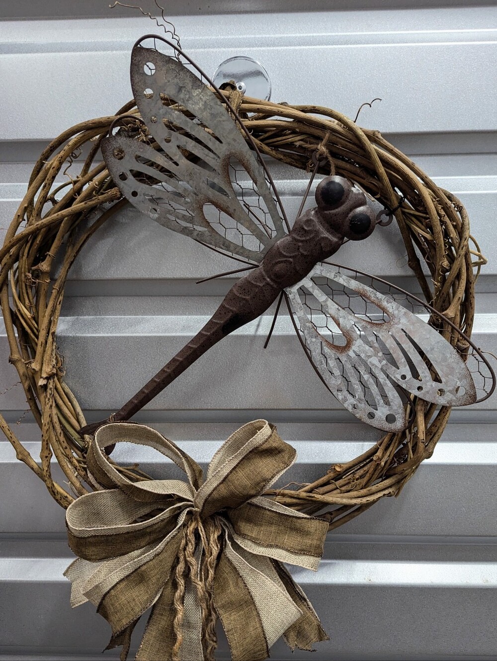 Rustic Metal Dragonfly Smilax Vine Wreath